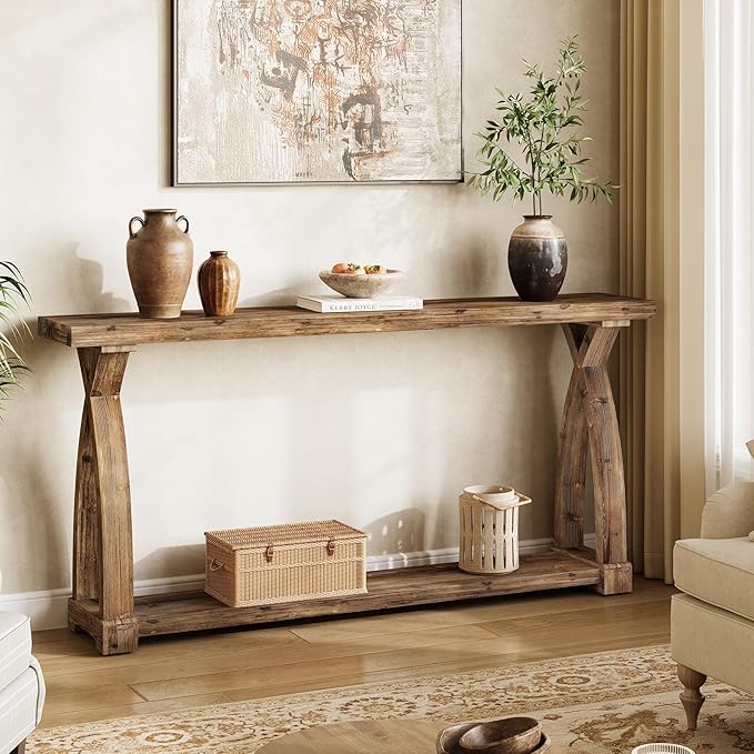 Solid Wood Console Table for Entryway, 63-Inch Narrow Farmhouse Couch Table - Image 3