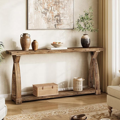 Solid Wood Console Table for Entryway, 63-Inch Narrow Farmhouse Couch Table - Image 3