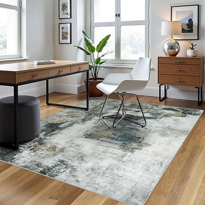 4x6 Area Rugs for Living Room Washable Bedroom Dining Room Black Gold | Modern - Image 3
