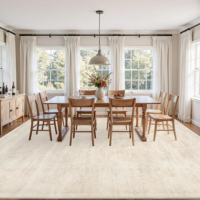 10x14 Area Rugs Living Room: Bedroom Washable Carpet Retro Beige | Large - Image 3