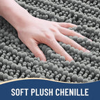 Arotive Luxury Chenille Bathroom Rug Mat, Extra Soft Thick Absorbent Shaggy Bath Rugs, Non-Slip Machine Wash Dry, Plush Bath Mats for Bathroom, Shower and Tub, 60x20, Grey
