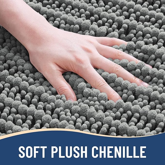 Arotive Luxury Chenille Bathroom Rug Mat, Extra Soft Thick Absorbent Shaggy Bath Rugs, Non-Slip Machine Wash Dry, Plush Bath Mats for Bathroom, Shower and Tub, 45x27, Grey
