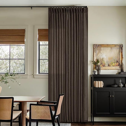 Dark Chocolate 80 Inch Pinch Pleated Semi Sheer Linen Curtains 2 Panels | - Image 7