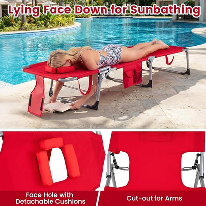 Goplus Tanning Chair, Folding Adjustable Patio Lounger w/Face Arm Holes - Image 4
