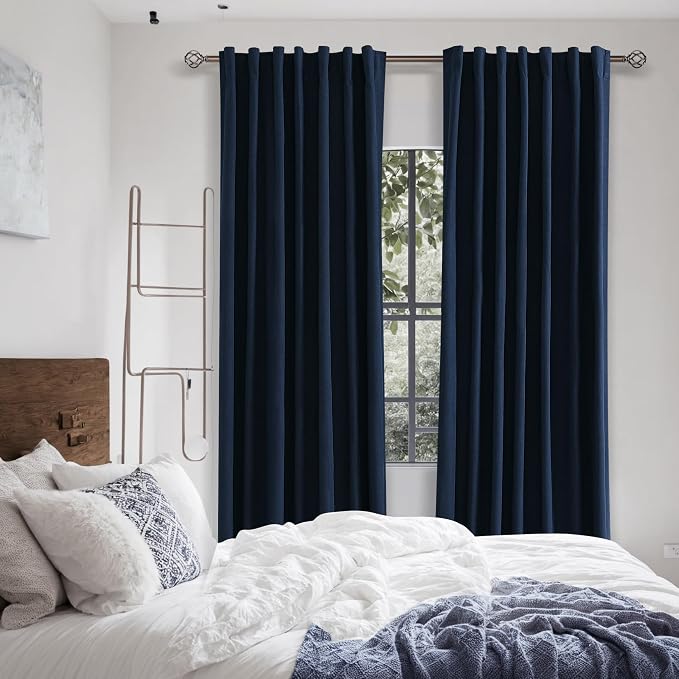 Navy Blue 100% Blackout Curtains 96 Inch Length 2 Panels Set - Image 8