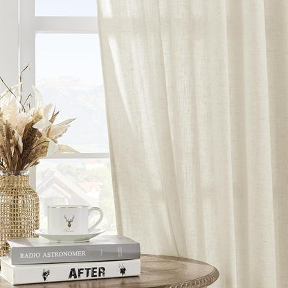 Joydeco Linen Curtains 2 Panel Set, Light Filtering, Ivory on Linen Curtains 84 - Image 6