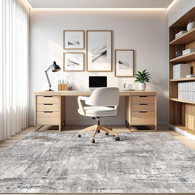 LOONGRUG 5x8 Area Rug Washable Neutral Modern Living Room Rugs Grey Rust | - Image 8