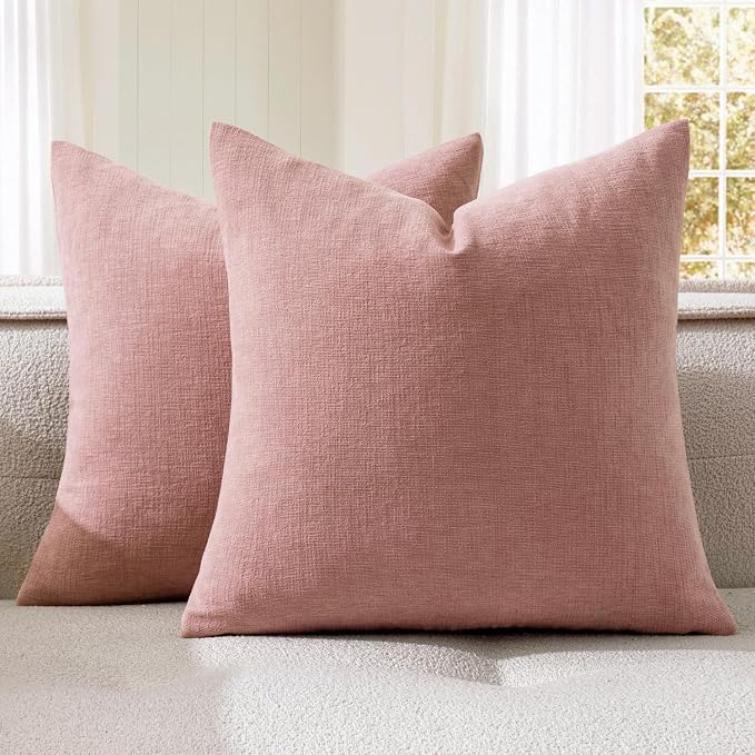 MIULEE Blush Pink Chenille Couch Throw Pillow Covers, 20x20 | Set of 2 by MIULEE