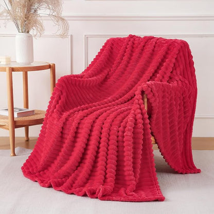 Cherry Red Throw Blanket for Couch Sofa 60x80 inches Striped Design | Fleece by Unknown