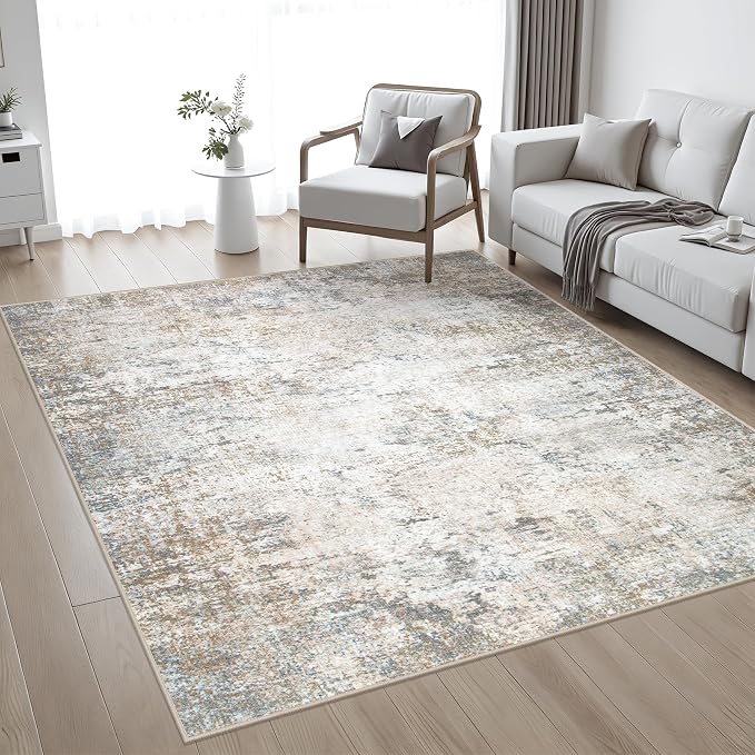 Area Rug Living Room: 5x5 Modern Washable Indoor Soft Carpet Brown | - Image 2