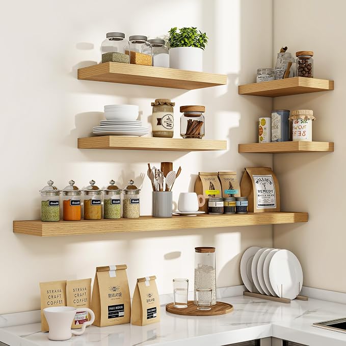 Acovy 32 Inch Floating Shelves, 3D Textured Wood Grain, Wooden Shelves - Image 7