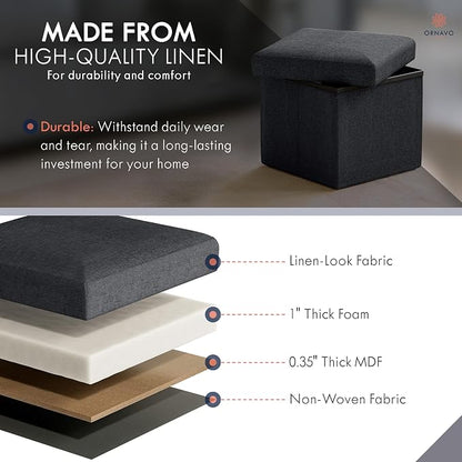 Ornavo Home Small Storage Ottoman Foldable Collapsible Cube Square Linen - Image 4