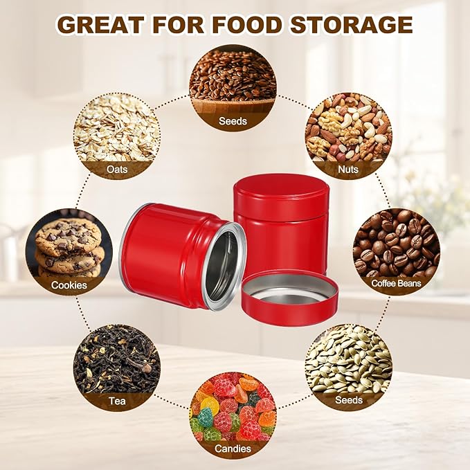 uxcell 2Pcs Round Tea Canisters, 3" x 3" Airtight Metal Tea Containers for Loose Tea, Coffee Beans, Spices - Durable, Compact, and Stylish Storage Tea Tin (Red)
