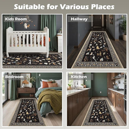 Black Hallway Runner Rug 2x4 for Bedroom Kitchen | Ultra-Thin; Boho Style; Low - Image 5