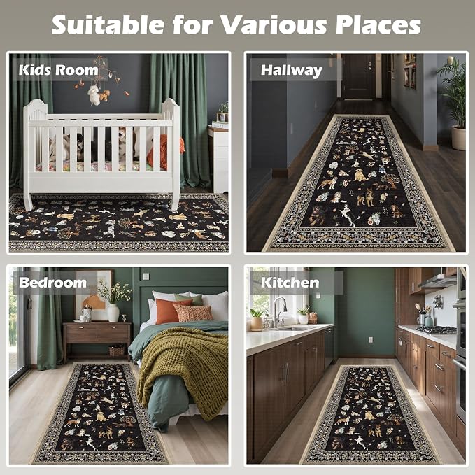 Black Floral Hallway Runner Rug 2x6 - Image 4