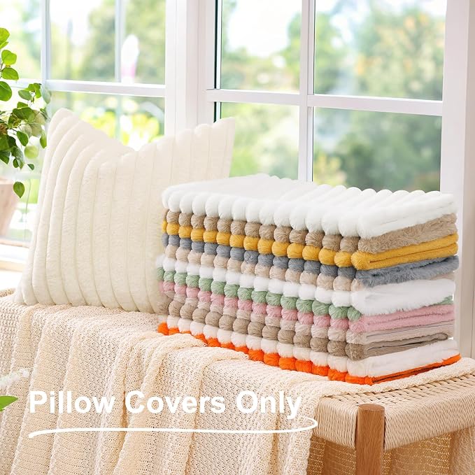 decorUhome Fall Faux Fur Throw Pillow Covers 18x18 Set of 2 Christmas Green | - Image 7