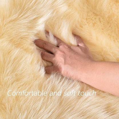 Latepis Yellow Circle Rug Faux Sheepskin Fur Round Rugs 4ft Washable Cute Plush - Image 5
