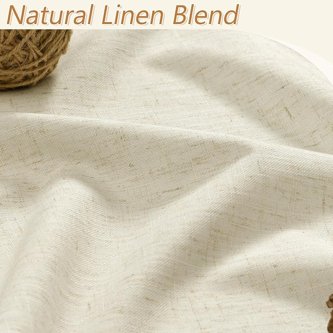 Warm Beige 100% Blackout Linen Curtains 102 Inch Length 2 Panels Set - Image 3