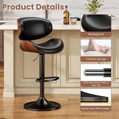 YaFiti Swivel Bar Stools for Kitchen Counter, Adjustable Bentwood Barstools - Image 4