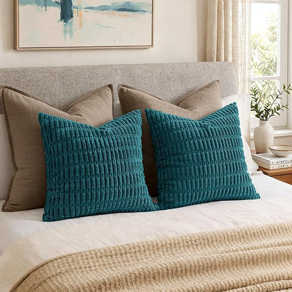 MIULEE Corduroy Decorative Throw Pillow Covers 20x20 Teal Pack of 2 | Soft Boho - Image 5