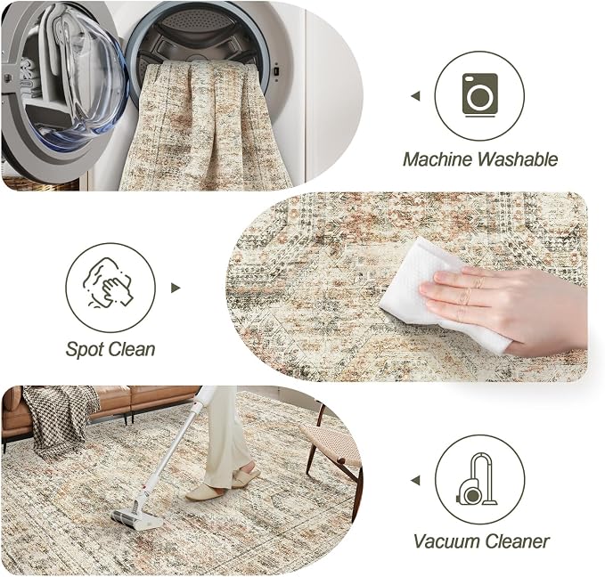 Soalmost 9x12 Area Rugs for Living Room Washable Rug Non-Slip Brown/Pink | - Image 5