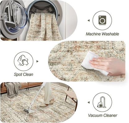 Soalmost Washable Area Rug 8x10 Large Soft Living Room Rugs Brown/Pink | - Image 5