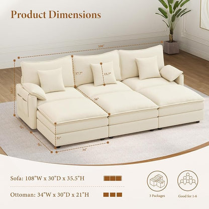 Vesgantti 108" Sectional Sleeper Sofa, 6-Seater Oversized Modular Cloud Couch - Image 2