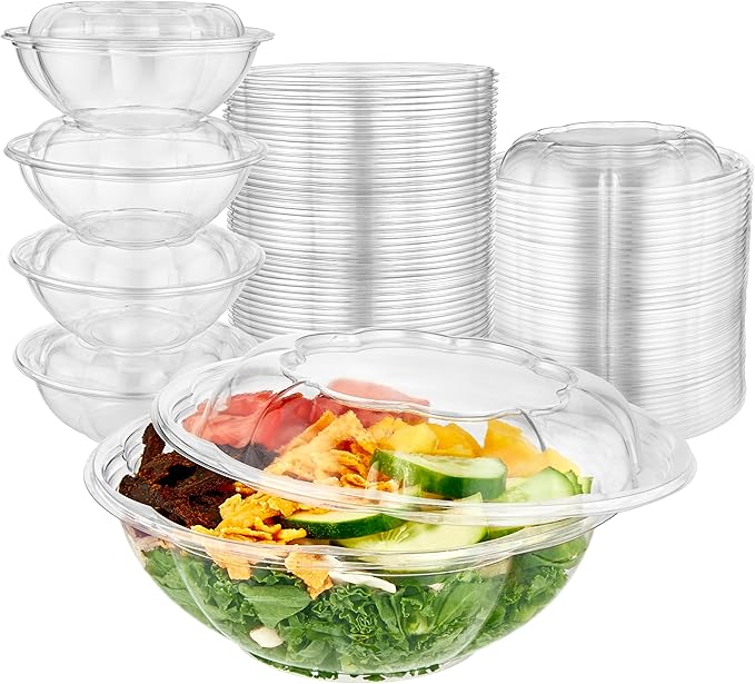 Stock Your Home 24oz Clear Plastic Salad Bowls with Lids Disposable (50 Pack) Small Takeout Container with Snap on Lid for Fruit Salads, Quinoa, Lunch and Meal Prep, Acai Bowl, To-Go Party Containers