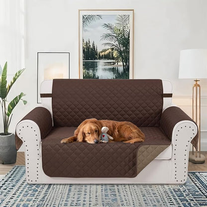 Reversible 45" Small Loveseat Sofa Covers, Chocolate/Taupe | Loveseat Covers - Image 2