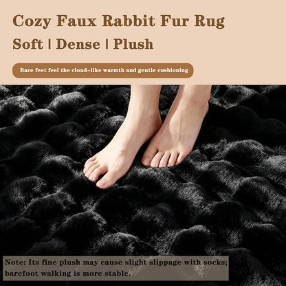 Black Rabbit Plush Rug 4'x6', Fluffy Shaggy Area Rug - Image 6