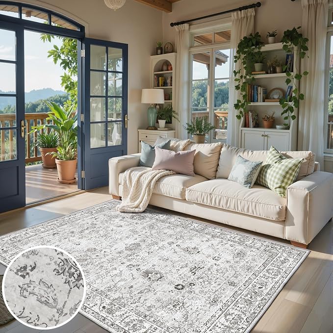Grey Area Rug 6x9 for Living Room Bedroom | Ultra-Thin; Easy Clean; Non Slip; - Image 3