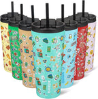 BJPKPK 22oz Stainless Steel Insulated Tumbler With lid And Straw Travel Coffee Thermal Tumblers Cup For Women And Men,Spring Party Green