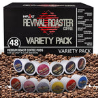 InfuSio Coffee Pods Variety Pack – 48 Count, 12 Crafted Medium & Dark Roast Blends and Artisan-Inspired Flavors Like Bourbon Pecan & Butter Toffee, Revival Roaster Collection, Compatible with Keurig 2.0 Brewers