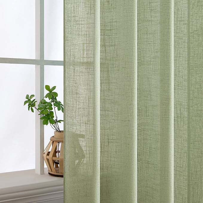 MIULEE Sage Green Linen Curtains 52x90 Inch Long - Image 5