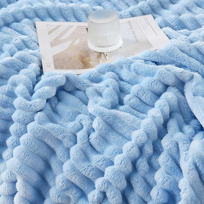 Light Blue Throw Blanket for Couch Sofa 50x60 inches Striped Design | Fleece - Image 4