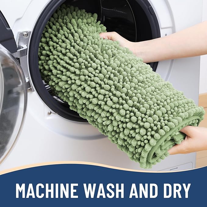Arotive Luxury Chenille Bathroom Rug Mat, Extra Soft Thick Absorbent Shaggy Bath Rugs, Non-Slip Machine Wash Dry, Plush Bath Mats for Bathroom, Shower and Tub, 60x24, Sage Green