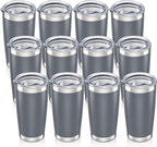 20 oz Tumbler with Lid Stainless Steel Insulated Tumblers Bulk Double Wall Vacuum Cups Powder Coated Travel Mug Keep Drinks Cold and Hot, Grey, 12 Pack