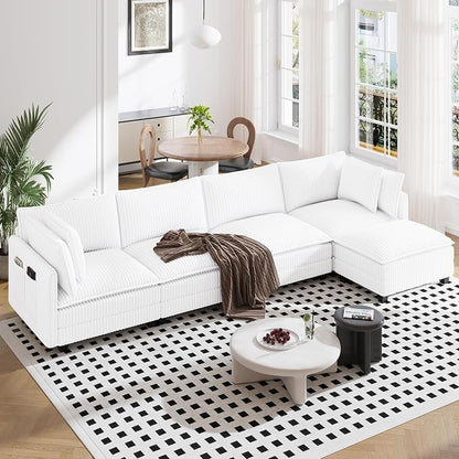 Vesgantti 143" L Shaped Modular Sectional Sofa, Comfy Corduroy Upholstered by Vesgantti