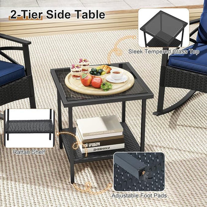 Tangkula 3 Pieces Outdoor Rocking Chairs Set, Rattan Heavy Duty Cushioned - Image 8