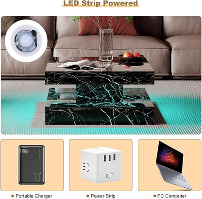HedoAjim Black Marble LED Coffee Table - Image 7