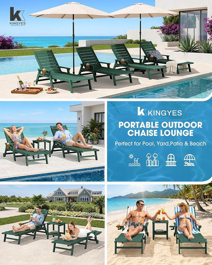 KINGYES HDPE Lounge Chair Outdoor Set of 4, Patio Chaise Lounge Recliner - Image 9