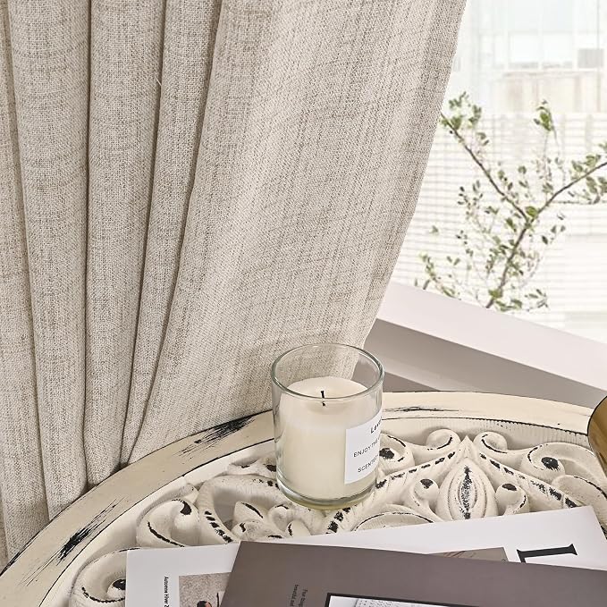 YoungsTex Natural Linen Curtains 63 Inch Length 2 Panel Linen Textured Curtains - Image 8