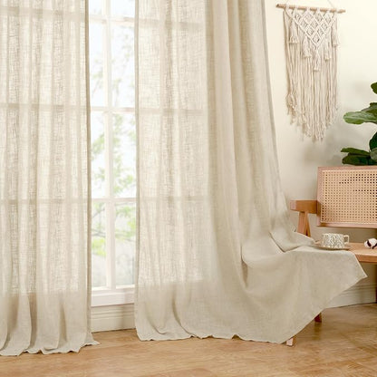 Light Filtering Sheer Linen Curtains 102 inches Long, Linen Textured Semi Sheer - Image 9