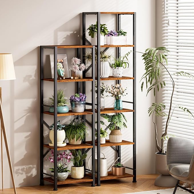 Furologee 6 Tier Tall Bookshelf, Industrial Narrow Bookcase, Display Standing - Image 5