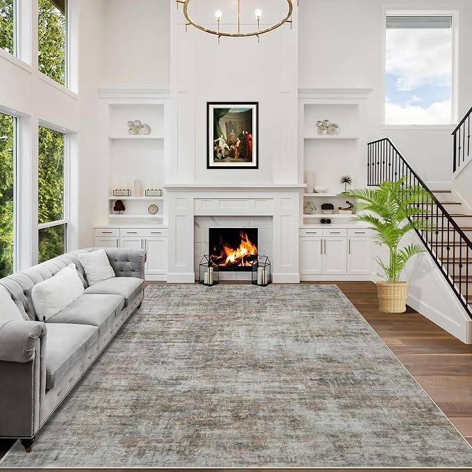 8x10 Area Rugs for Living Room: Washable Abstract Brown Black Carpet | Non-slip by GENTDRIZZ
