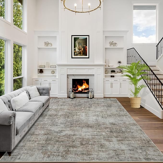 10x14 Area Rugs for Living Room: Washable Abstract Brown Black Carpet | by GENTDRIZZ