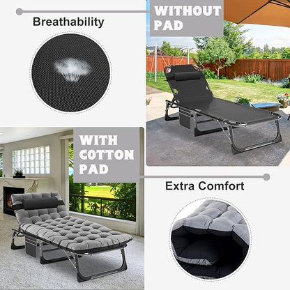 ABORON Heavy Duty Tanning Chair, 5-Gear Outdoor Folding Chaise Lounge Chair - Image 9