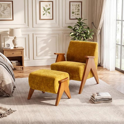 Linen Padded footstools Mid Century Modern Ottoman - Image 7