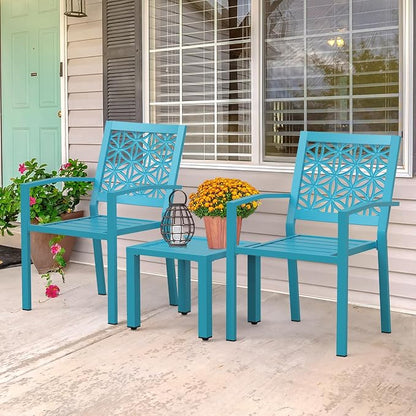 VINGLI 3-Piece Outdoor Bistro Set, Stackable Modern Metal Steel Table and Chairs - Image 8