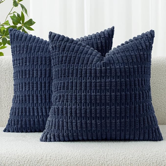 MIULEE Corduroy Decorative Throw Pillow Covers 20x20 Navy Blue Pack of 2 | Soft by MIULEE
